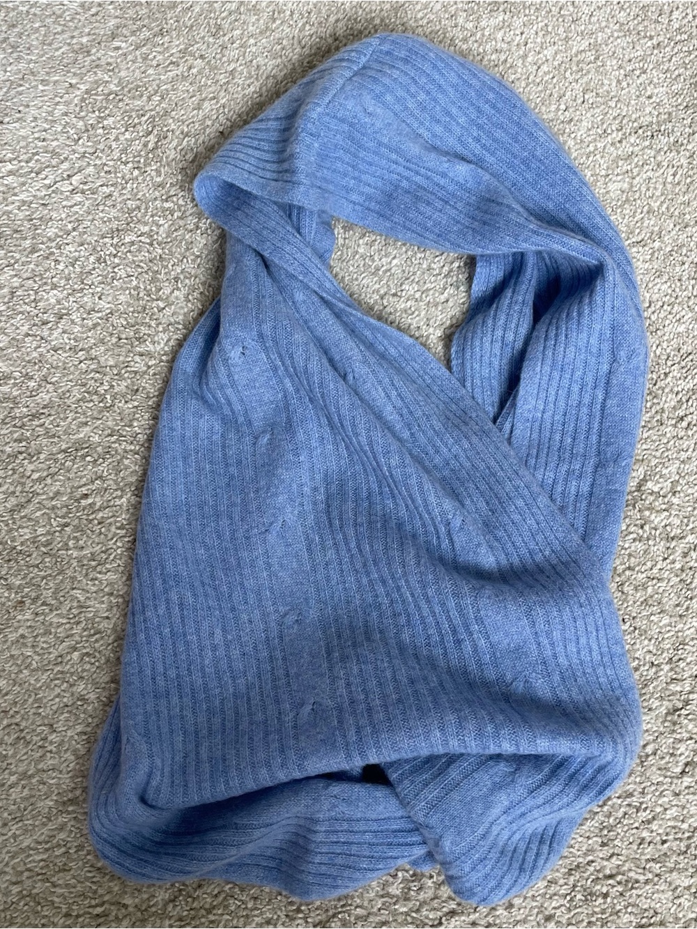 Martha Stewart 100% Cashmere Infinity Scarf Cowl Light Blue Ribbed Knit Soft Lux